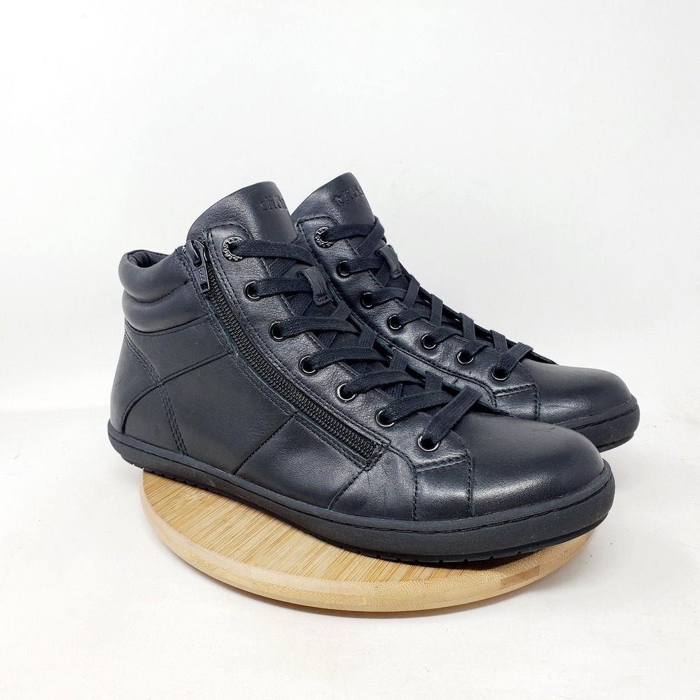 Taos Union Shoes Womens 10 Triple Black Leather Zip High Top Comfort Sneaker